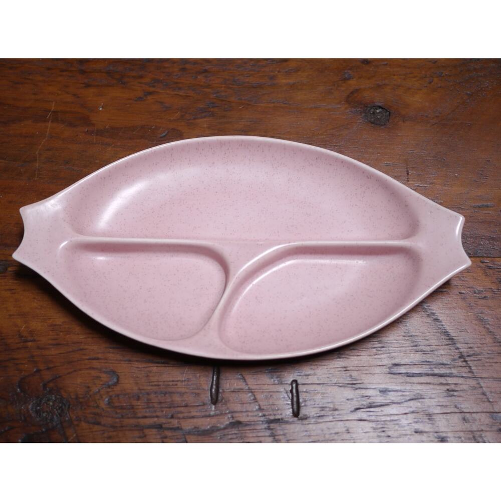 Vtg Mid Century Vernonware California Pottery Pink Speckled Plate Jewelry Tray